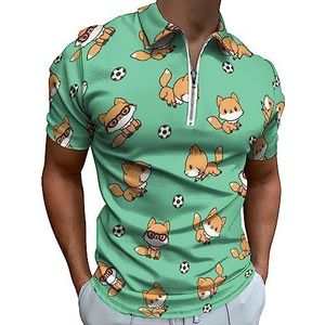 Little Foxes Spelen Voetbal Polo Shirt voor Mannen Casual Rits Kraag T-shirts Golf Tops Slim Fit