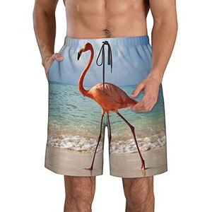 JIAWUJYNB Prachtige strandshorts voor heren, met flamingo-print, lichtgewicht, sneldrogend, met trekkoord en zakken, Wit, L