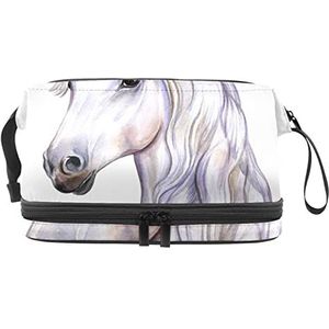 Make-up tas - grote capaciteit reizen cosmetische tas, eenhoorn paard bloemen roos, Meerkleurig, 27x15x14 cm/10.6x5.9x5.5 in