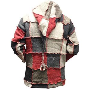 Shopoholic Fashion Heren Pixie Rode Wollen Patchwork Hippie Winterjas, XXL