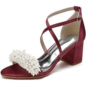 SYDZSW Dames Pumps Naald Hakken Teen Open Stain Party Bruid Bruiloft Schoenen met Parel 35-43, Bourgondië, 35 EU