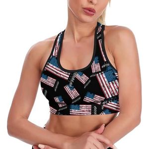 Vintage US Hockey Sticks Vlag Ademend Sport Bras Voor Vrouwen Draadloze Workout Yoga Vest Ondergoed Racerback Crop Tank Top M