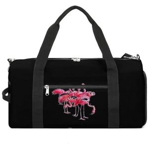 Flamingo Sporttas voor op reis met schoenenvak en natte zak, grappige draagtas, plunjezak voor sport, zwemmen, yoga