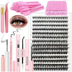 Doe-het-zelf wimperverlengingsset, 280 stuks, 9-16 mm lengte, 40D curl, afzonderlijke wimpercluster en wimperband en seal, lijmverwijderaar, eyeliner, mascara, pincet, lash-applicator, beginnersset