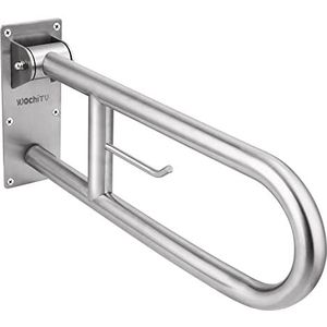 Roestvrijstalen toiletveiligheidsrails, WochiTV Handicap Grab Bars voor Ouderen, Stalen Flip-Up Badkamer Grab Bar met Papieren Houder, Roestvrij Staal Toilet Armen Gehandicapten Assist Medische Accessoires 64 cm