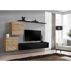 Deconation Set van 4 Switch V wandmeubels voor houten tv - beige en zwart - L 250 x H 150 x D 40 cm