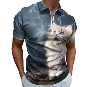Thunderbolt Kat Half Zip-up Polo Shirts Voor Mannen Slim Fit Korte Mouw T-shirt Sneldrogende Golf Tops Tees 5XL