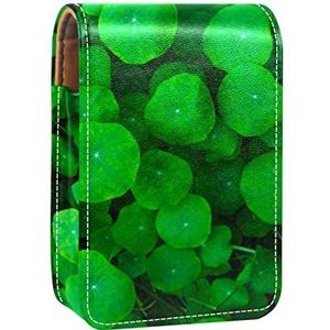 Lipgloss Houder Lipstick Case Draagbare Mini Lipstick Opbergdoos Reizen Lipstick Organizer Case met Spiegel voor Vrouwen Groene Natuurlijke Klaver Bladeren, Meerkleurig, 9.5x2x7 cm/3.7x0.8x2.7 in