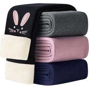 Adorel Thermische leggings voor meisjes, gevoerd katoen, borduurwerk, winter, warme broek, Zwart individu, 134-140