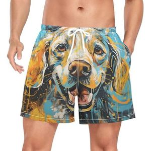Niigeu Olieverfschilderij Hond Huisdier Mannen Zwembroek Shorts Sneldrogend met Zakken, Leuke mode, M