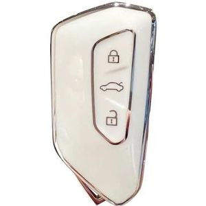 Autosleutel beschermhoes 3 Knop Afstandsbediening Sleutel Case Soft Tpu Autosleutel Case Volledige Bescherming Key Case Cover Voor Golf 8 MK8 ID.3 ID.4 Voor Sleutel Shell(White)