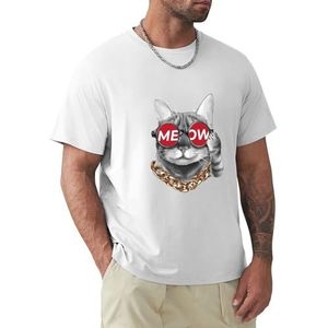 Heren T-shirt grijs schattige kat korte mouwen T-shirt ronde hals T-shirt voor mannen, Grijze Leuke Cat1, XL