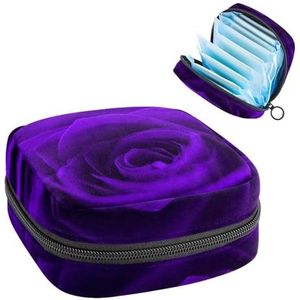 Maandverband Opbergtas, Menstruatiecup Pouch Tampon Bag, Menstruatie Pads Houder Organizer voor Vrouwen Meisjes, Paarse Rose Bloem