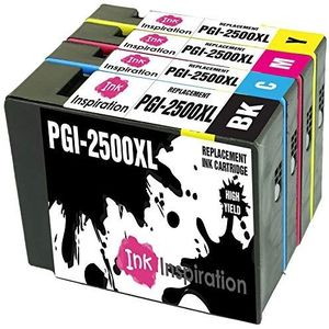 INK INSPIRATION® Vervanging voor Canon PGI-2500 PGI-2500XL Inktcartridges 4 Stuks, Gebruik met Canon MAXIFY MB5350 iB4050 MB5050 MB5150 MB5450 iB4150 MB5455 MB5155, Zwart/Cyaan/Magenta/Geel