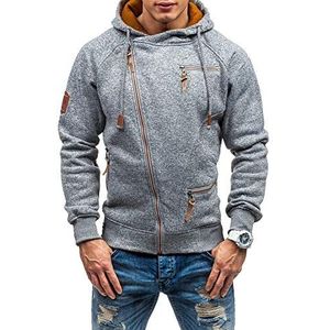 acelyn Heren Casual Lange Mouw Hoodies Volledige Zip Fluwelen Sweatshirt M-3XL, Lichtgrijs, XL