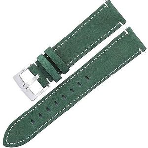 Heren Dames 20 Mm 21 Mm Mat Lederen Horlogebandjes Groene Zachte Horlogebandaccessoires (Color : Green-Silver Clasp, Size : 21mm)