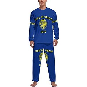 Oregon State Flag of America zachte herenpyjama-set comfortabele loungewear top en broek met lange mouwen, geschenken M