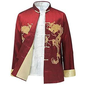 Chinese Stijl - Tai Chi Shirt - Rood - Lange Mouwen - Dragon Geborduurd
