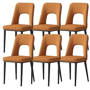 GEIRONV Dining stoelen set van 6, voor kantoor lounge dineren slaapkamer stoelen faux lederen carbon stalen poten vrijetijdsbesteding zij stoelen Eetstoelen (Color : Orange)