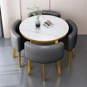 Eettafel en stoelen set 4, perfect voor balkon, coffeeshop, lounge en meer, de stoelpoten zijn ontworpen met antislipmatten om de vloer te beschermen en stabiliteit te garanderen Ruimtebesparend