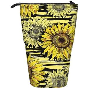 Nbtghga Bijen Sunflowe Print Potlood Telescopische Klassieke Kunsten Stand Up Potlood Case Organizer Potlood Houder Make-up Tas Gift, Zwart, Eén maat
