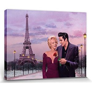 1art1 Chris Consani Poster Kunstdruk Op Canvas Paris Sunset, Marilyn Monroe And Elvis Presley Muurschildering Print XXL Op Brancard | Afbeelding Affiche 80x60 cm
