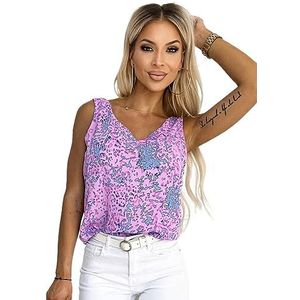 dames topjes Paarse mouwloze blouse met volledige print en V-hals (Color : Purple, Size : XL)