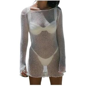 Beach Cover Up Beach Cover Up Women'S Beachwear See-Through Beach Dress Swimsuit Cover Up White Cover Up-White-Short-L