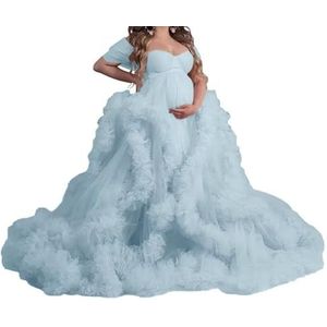 WSEYU Mouwloze tule zwangerschapsjurken voor vrouwen met bustier babyshower, zwangerschapsjurken, grote maten, Hemelsblauw, 32