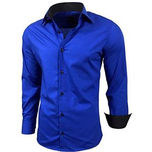 Baxboy Herenhemd slim fit gemakkelijk te strijken voor pak, business, bruiloft, vrije tijd - overhemden met lange mouwen B-444, sax, M