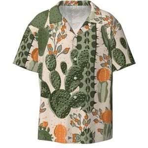 ZEEHXQ Bloemen Wall Art Print Mens Casual Button Down Shirts Korte Mouw Rimpelvrije Zomer Jurk Shirt met Zak, Groene Cactus, M