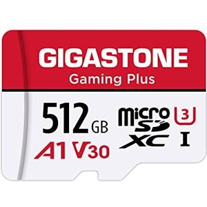 GIGASTONE Micro SD Card 512GB MicroSDXC Gaming Plus met SD Adapter + Mini-case, Geheugenkaart voor Nintendo Switch GoPro Dashcam beveiligingscamera 4K videocamera, 100MB/s UHS-I A1 V30 U3