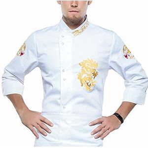 YWUANNMGAZ Chef-kok jas heren dames lange mouw kookjas unisex keuken gebak kleding restaurant ober uniform ademend food service top (kleur: wit, maat: D (2XL))