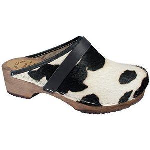 MB Clogs Originele Zweedse klompen, houten klompen, koeienhaarklompen, bontklompen, wit/zwart, wit, zwart, 40 EU