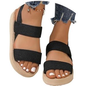 Dames Romeinse Sandalen Zomer Ademend Gebreide Mesh Sandalen Open Teen Slingback Platte Sandalen Student Lichtgewicht Comfortabele Platform Strandschoenen for Buiten(Black,42 EU)