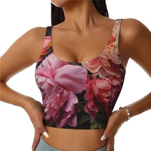 ZXERTG Atletische tanktops met tuinpioenprint, hoge ondersteuning, ideaal voor high-impact trainingen, yoga en hardlopen, Zwart, S