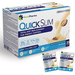 Quick Slim Meal Replacement Shake for Weight Loss, 30 Servings, 20g Protein, 27 Vitamins & Minerals, Dietary Fiber, Low Carb, Gluten Free (Banana Cookies)