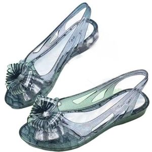 TYNXK Zomer vrouwen instapper Crystal Jelly zachte antislip transparante platte zool strand sandalen (zwart, 41)