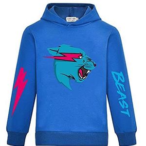 Mr Beast hoodies voor jongens meisjes, pullover sweatshirt voor kinderen, shirt met cartoon, klassieke trui met lange mouwen, Blauw, 7-8 jaar