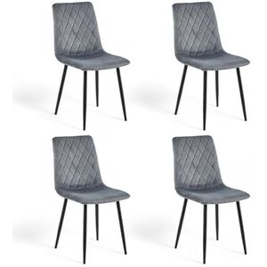 Eetkamerstoelen set van 4 Grijs - fluweel - metalen been - woonkamerstoel - fluwelen stoel - roestvrijstalen keukenstoel zwarte metalen poten - polyester stoel