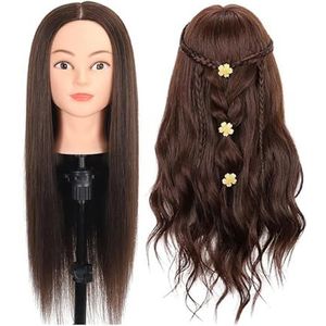 Mannequinhoofd met haar van 80% echt mensenhaar, 26-28'', cosmetologie-mannequinhoofd for stylingoefening op vlechthoofd