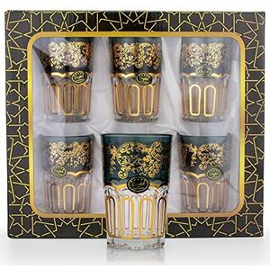 6 premium Oosterse Marokkaanse theeglazen, goudgrijs, set van 6 glazen kopjes, glazen bekers, Atay, Cay drinkglazen
