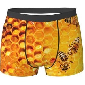 ZJYAGZX Bee On Honingraat Print Heren Zachte Boxer Slips Shorts Viscose Trunk Pack Vochtafvoerend Heren Ondergoed, Zwart, S