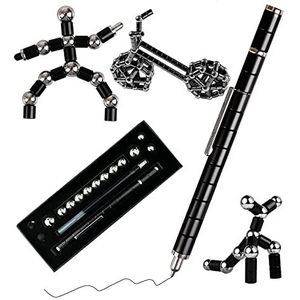 Decompressie magnetische metalen pen, magnetische fidget-pen, speelgoedpen, multifunctionele creatieve schrijfmagneet, balpen, cadeau voor kinderen of vrienden (zwart)