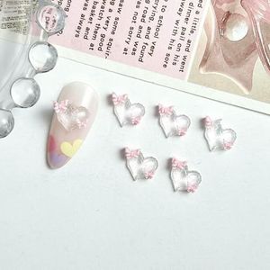 Nieuwe roze serie strik hart hars nagelbedels 3D lichtgevende dubbele vlinder perzik hart zoete wind nagelkunst decoraties DIY nagels-roze 02 20 stuks