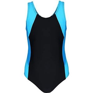 Aquarti Meisjes Badpak met Racerback, Zwart/Turquoise/Hemelsblauw, 152