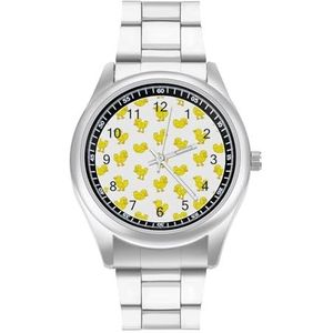 Leuke Gele Eendjes Mannen Rvs Horloges Quartz Polshorloge Gemakkelijk te Lezen Custom Gift voor Papa Vriend