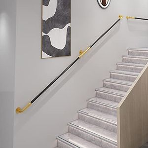 Trappen Banister Leuning met wandbeugels, Trap Leuning Zwarte Gold Hand Leunings voor Trappen Badkamercorridor, Trap Leuning - Complete Kit (Grootte: 1,6 ft/50 cm)
