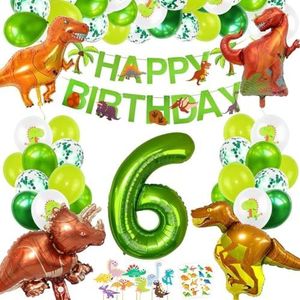 FeestmetJoep® 63-delig feestpakket dinosaurus - 30 stuks ballonnen - 6 jaar jongen - Dinosaurus thema feestje - Dino versiering - Dino feestartikelen - Dino slinger - Dino ballonne