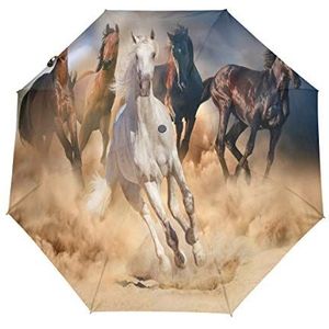 RXYY Animal Running Paard Schilderen Vouwen Auto Open Close Paraplu voor Vrouwen Mannen Jongens Meisjes Winddicht Compact Reizen Lichtgewicht Regen Paraplu